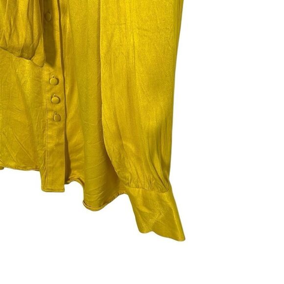 Zara Satin Neck Tie Long Sleeve Button Front Blouse Yellow Size XS - Picture 4 of 8